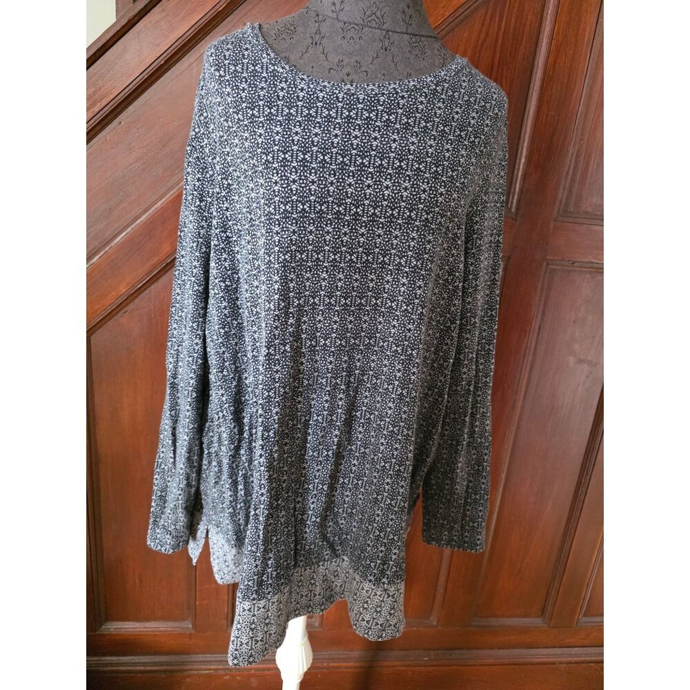 J. Jill Womens Gray Patterned Long Sleeve Tunic Top Rayon Blend Size 2X